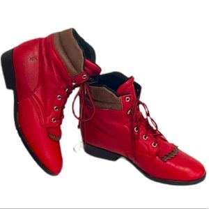 Vintage Red Leather Laredo Ankle Boots